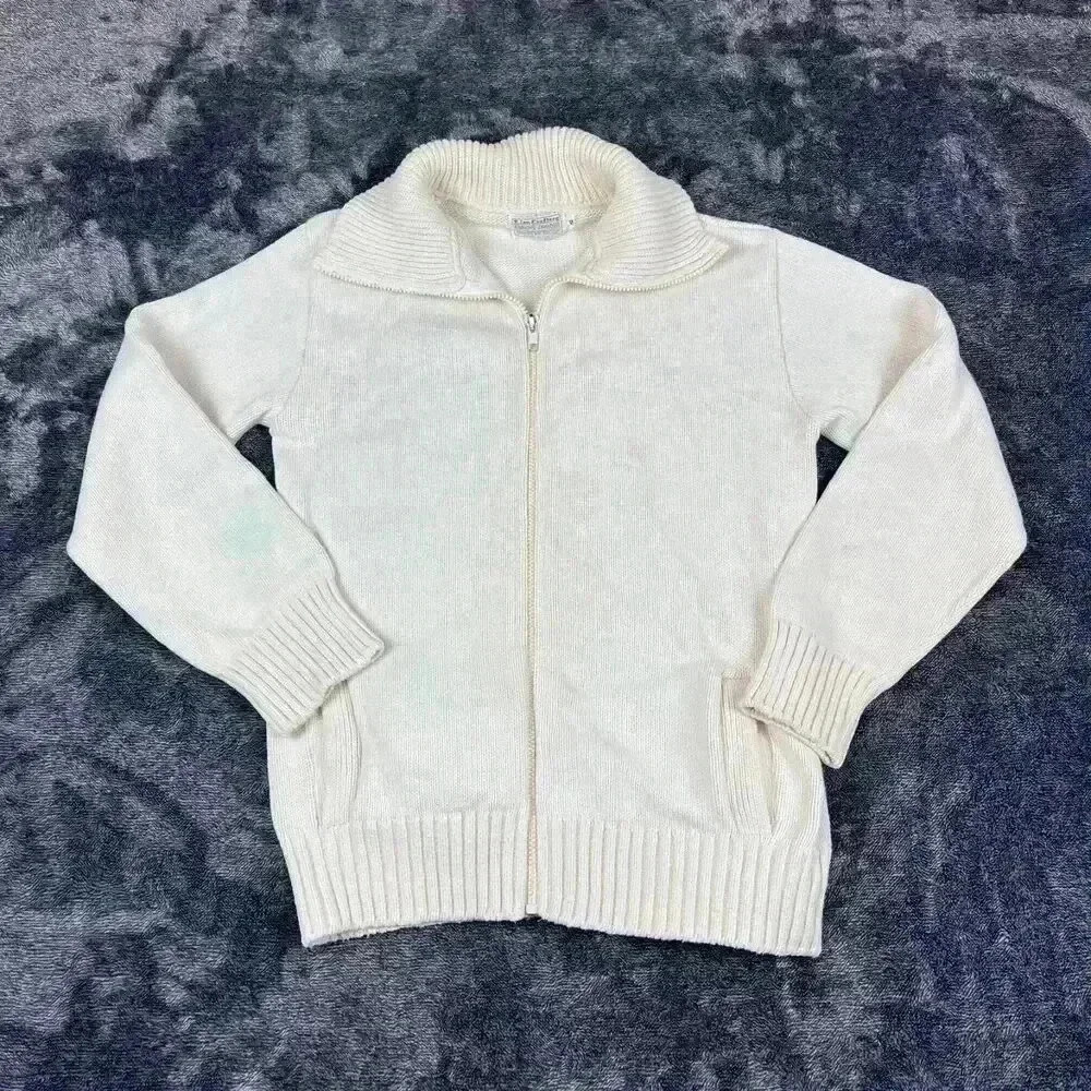 Vtg 70s 80s Chunky Knit Sweater Lion Crafters Full Zip Cricket Style S Collared